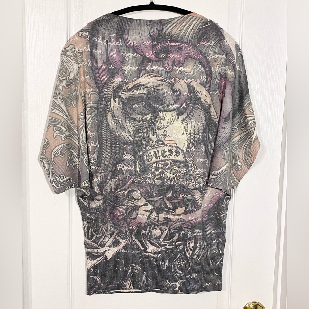 Y2K Guess Crystal Tattoo Tunic Sweater USA MADE Large - Picture 3 of 8